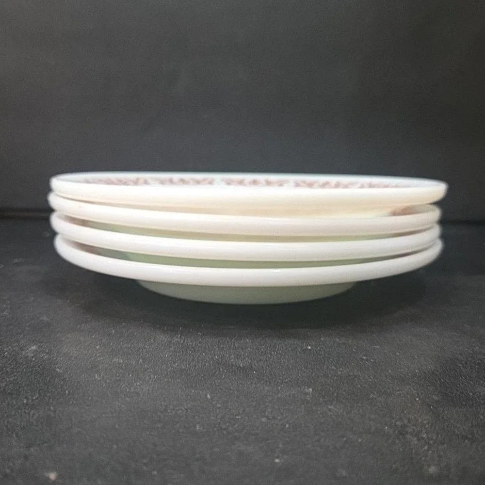 Anchor Hocking Milk Glass Salad Plates #947, Set of 4, Copper‎ Filigree Design